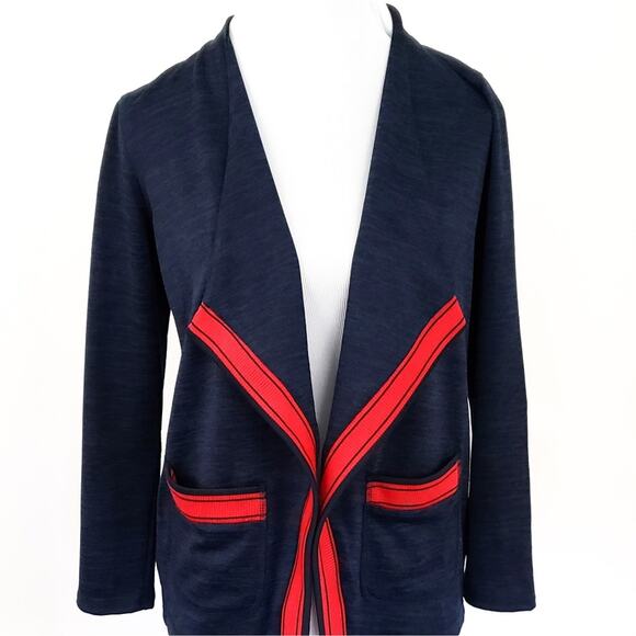 Talbots Navy, Red Open Front Cardigan Sweater SMALL Petite Layering  SP - Picture 3 of 7